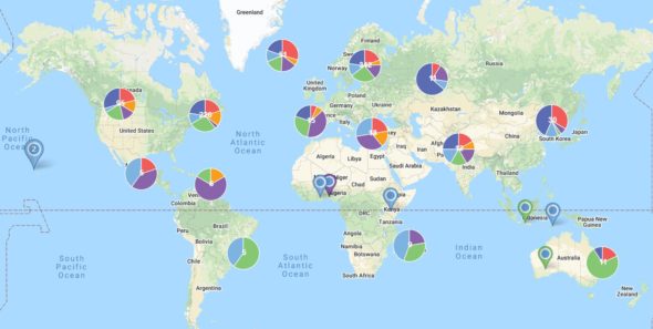 Nobel Prize Pie Charts - Map Coordinates