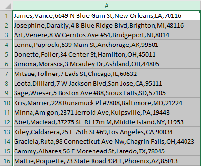 Excel Split Addresses